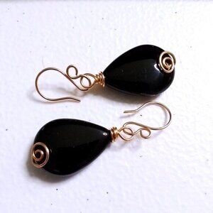 Soul Cleansing: Massive Black Agate Teardrop Dangle Earrings! Calmness +Strength